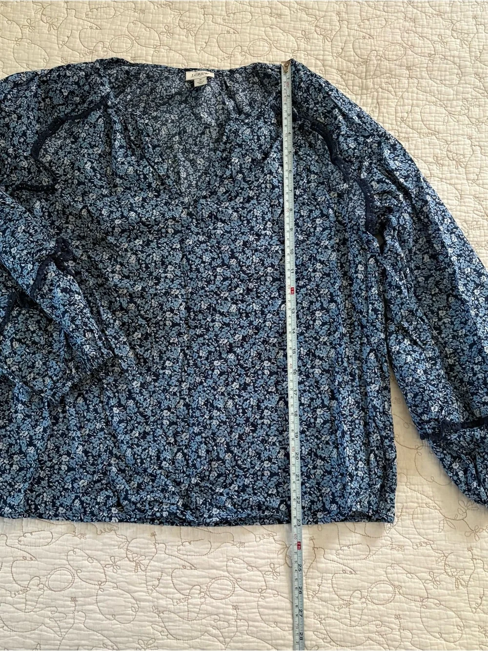 J. Crew Blue Floral V-Neck Long Sleeve Blouse JCREW 100% cotton blue floral top